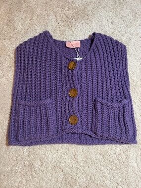 Purple Chunky Knit Button-Front Women’s Sweater Vest